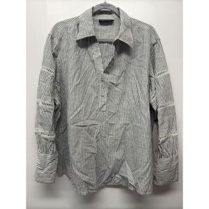 Lane Bryant White w/Gray Stripes V‎ Neck Shirt Size 14 #35